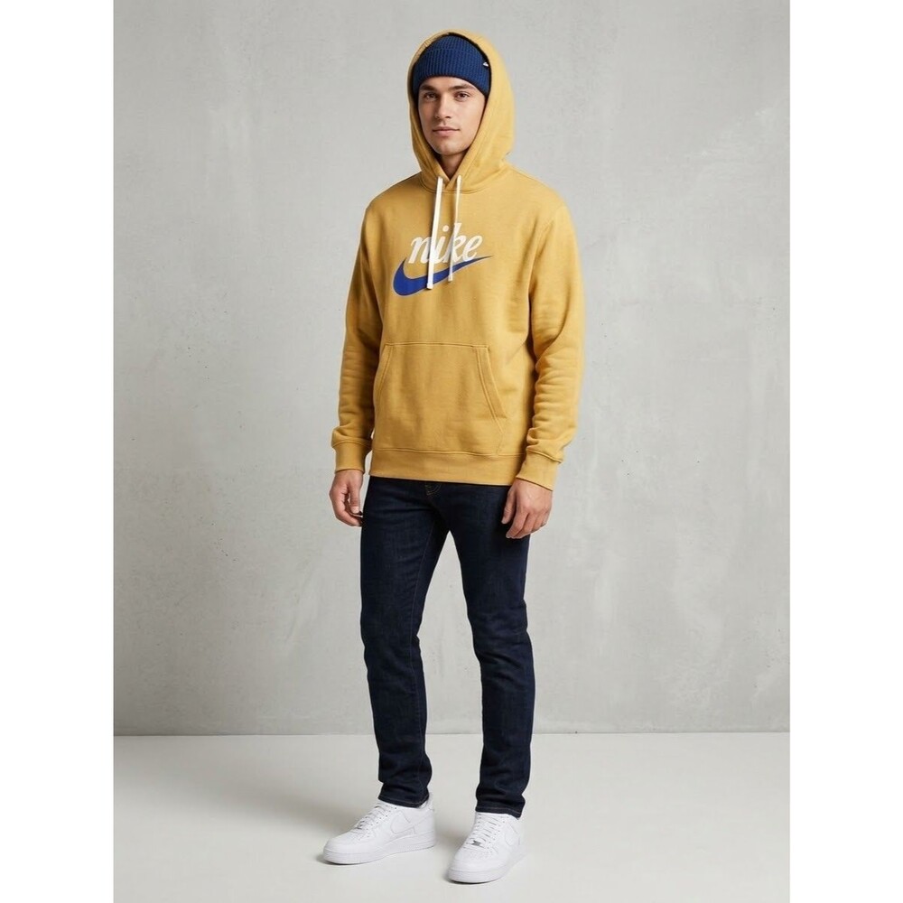Nike Sportswear Heritage Womens XL Yellow Mustard Cursive Swoosh Hoodie